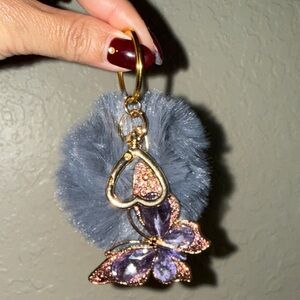 Fluffy Keychain with Butterfly Charm